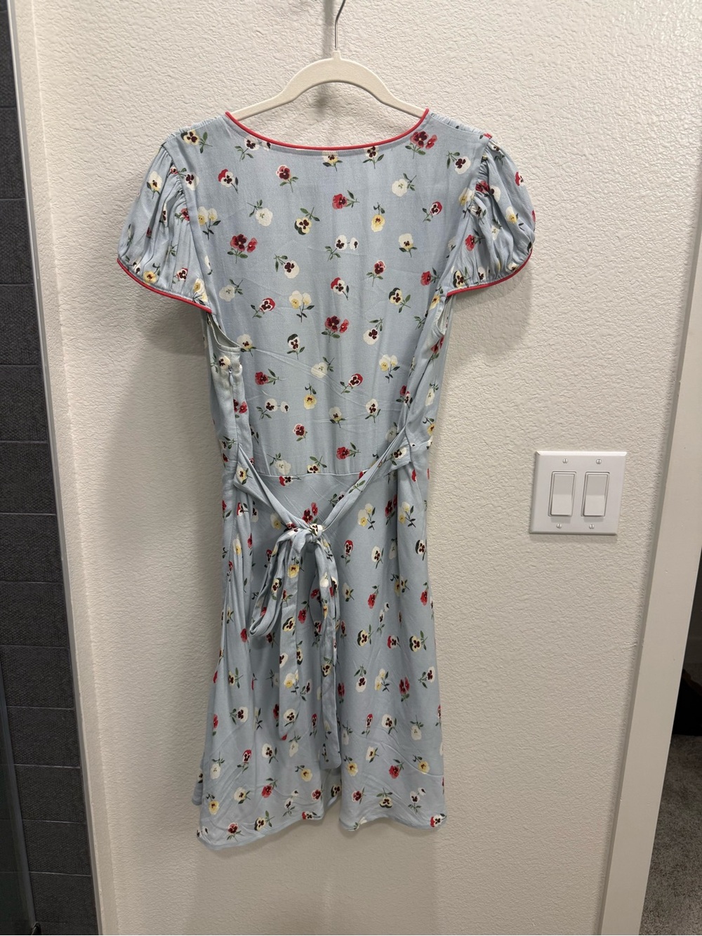 Light Blue Floral Mini Dress with Pink Trim - Picture 2 of 6